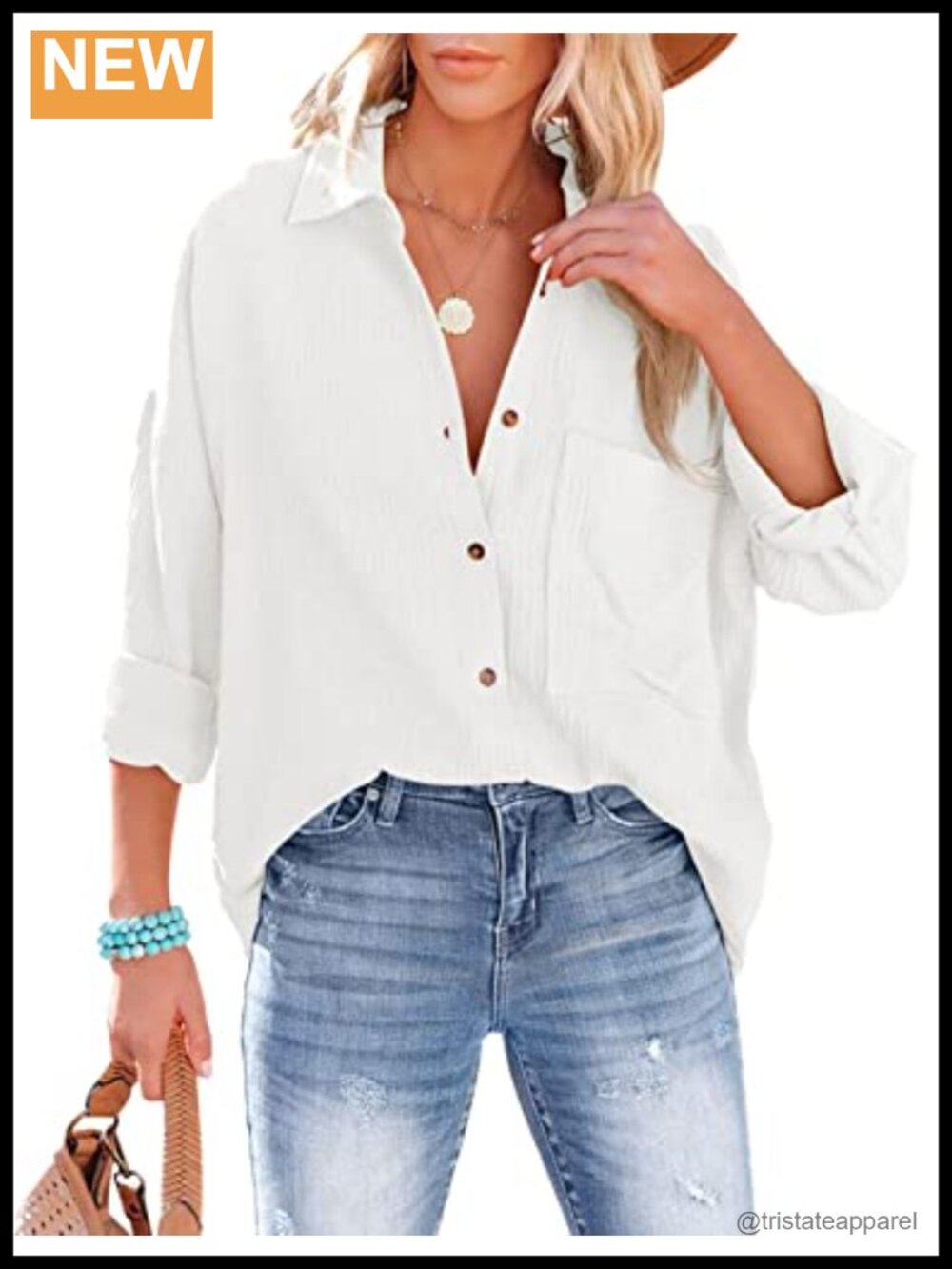 Oversized Cotton Gauze Button Down Shirt Long Sleeve V-Neck Casual Blouse